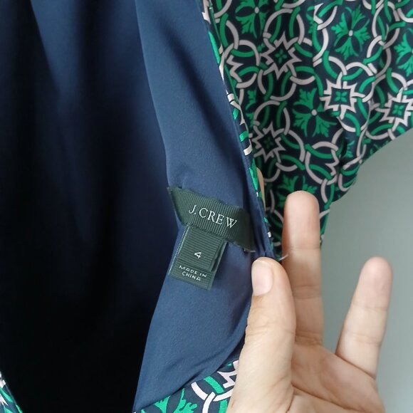 J.Crew Women's Sz 4 Dress Open Back Silk Mini Silk Geometric Green Blue Floral - Picture 6 of 15